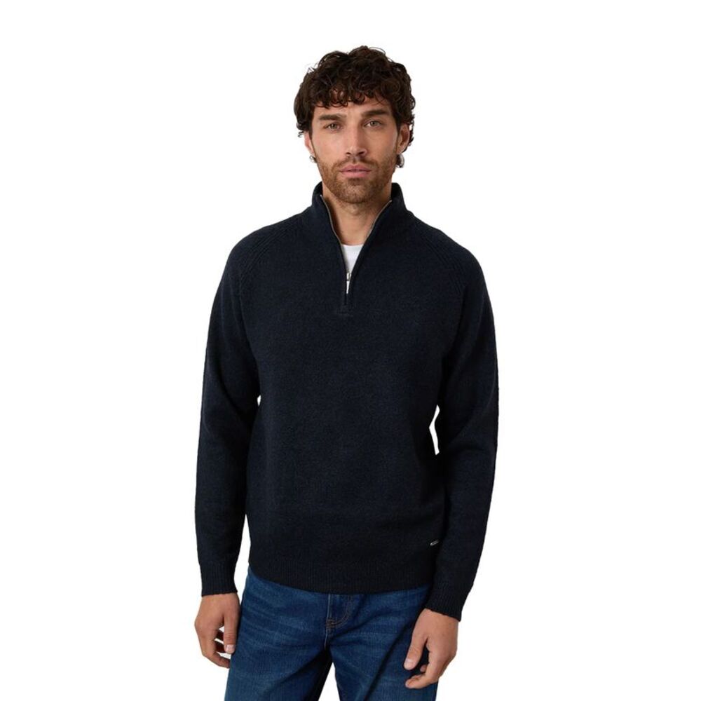 Threadbare Mens Rossen Quarter Zip  Long-Sleeved Sweater / Navy